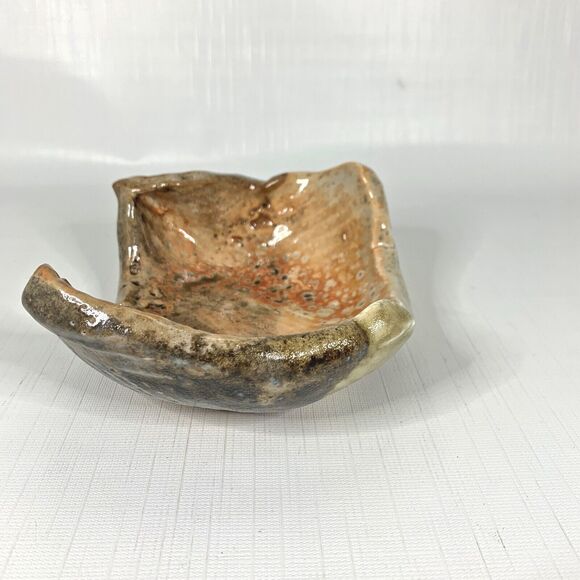 Studio Art Pottery Dish Bowl Abstract Irregular Beige Brown Tan Unique OOAK - Picture 4 of 6